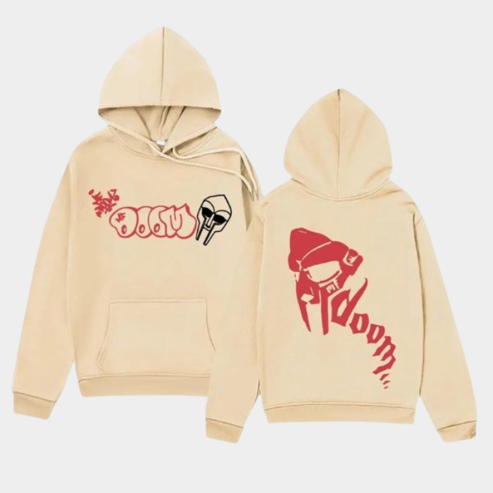 MF DOOM Hoodie Beige Front & Back Graffiti Print & Mask