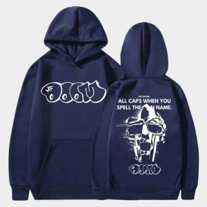 Orange MF DOOM Hoodie All Caps Quote Distressed Mask