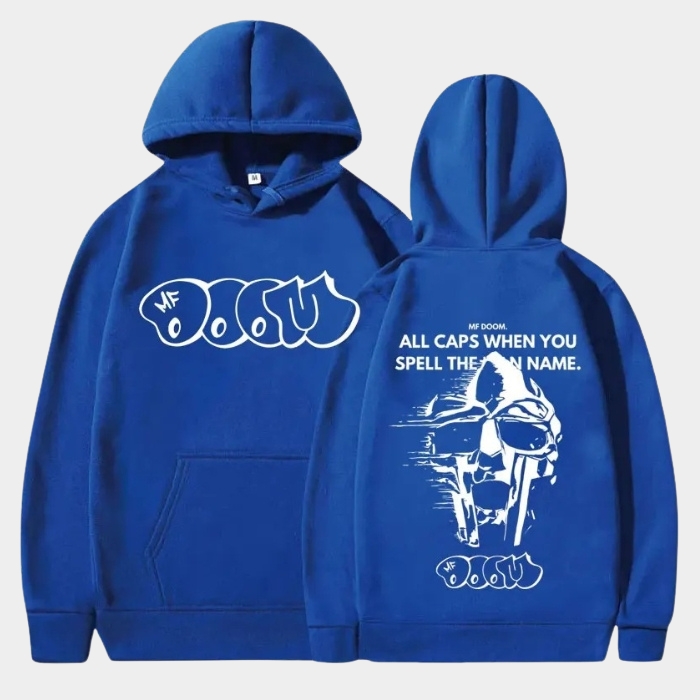 Orange MF DOOM Hoodie All Caps Quote Distressed Mask