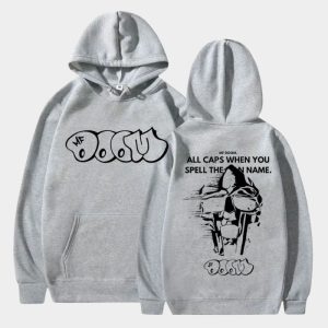 All Caps Quote Distressed Mask Blue MF DOOM Hoodie
