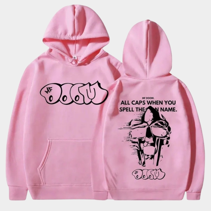 Orange MF DOOM Hoodie All Caps Quote Distressed Mask