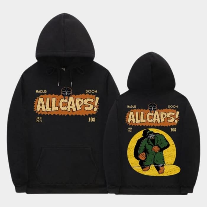 Official MF DOOM Charlie Brown Hoodie - Black Cartoon Mash Print