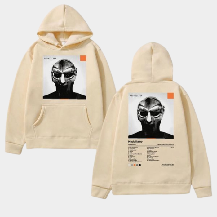 Madvillainy hoodie album beige with cover and tracklist print