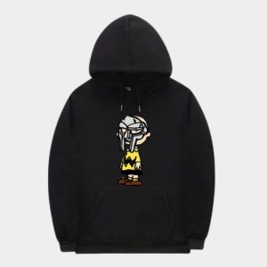 Official MF DOOM Charlie Brown Hoodie - Black Cartoon Mash Print | MF DOOM Merch