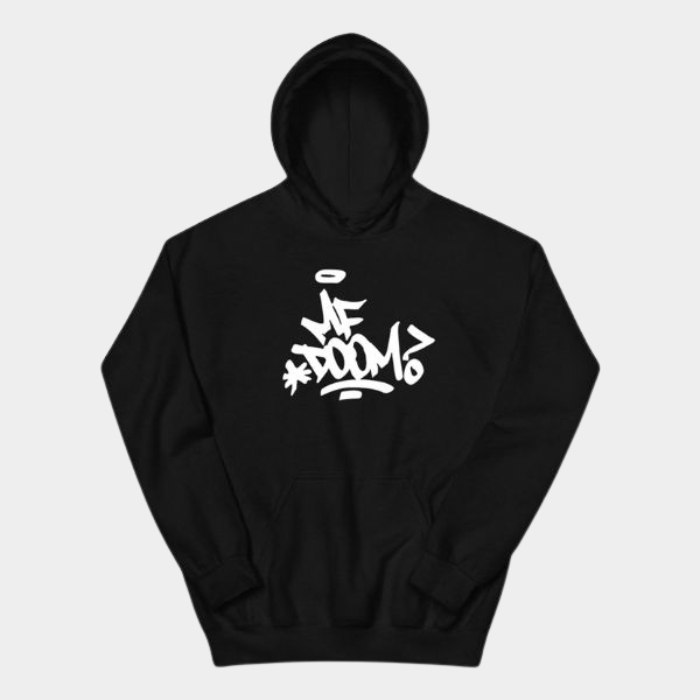 MF DOOM graffiti hoodie black white tag front print streetwear