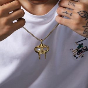 MF DOOM Necklace Gold Mask Pendant Chain Lifestyle Shot