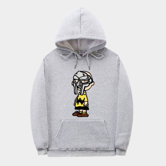 MF DOOM Hoodie – Grey x Charlie Brown Cartoon Mashup Art