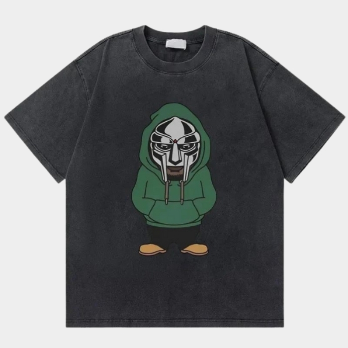 MF DOOM Hooded Mask T-Shirt - Exclusive Black Washed Streetwear | MF ...