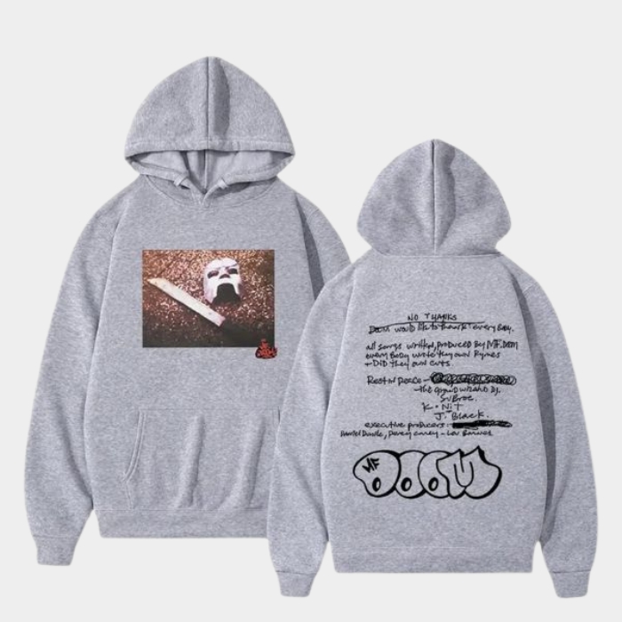Madvillain Note & Mask Double Sided MF DOOM Hoodie Light Gray