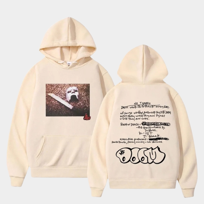 Madvillain Note & Mask Double Sided MF DOOM Hoodie Light Grey