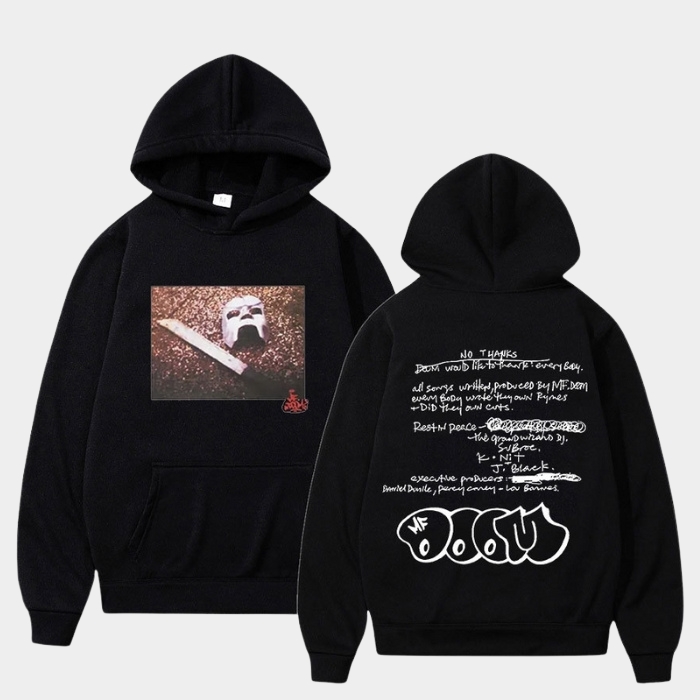 Madvillain Note & Mask Double Sided MF DOOM Hoodie Light Grey