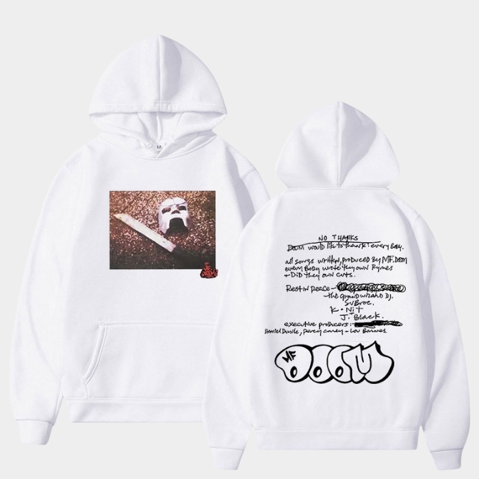 Madvillain Note & Mask Double Sided MF DOOM Hoodie Light Grey