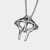 MF DOOM Mask Necklace Silver Polished Green Gem