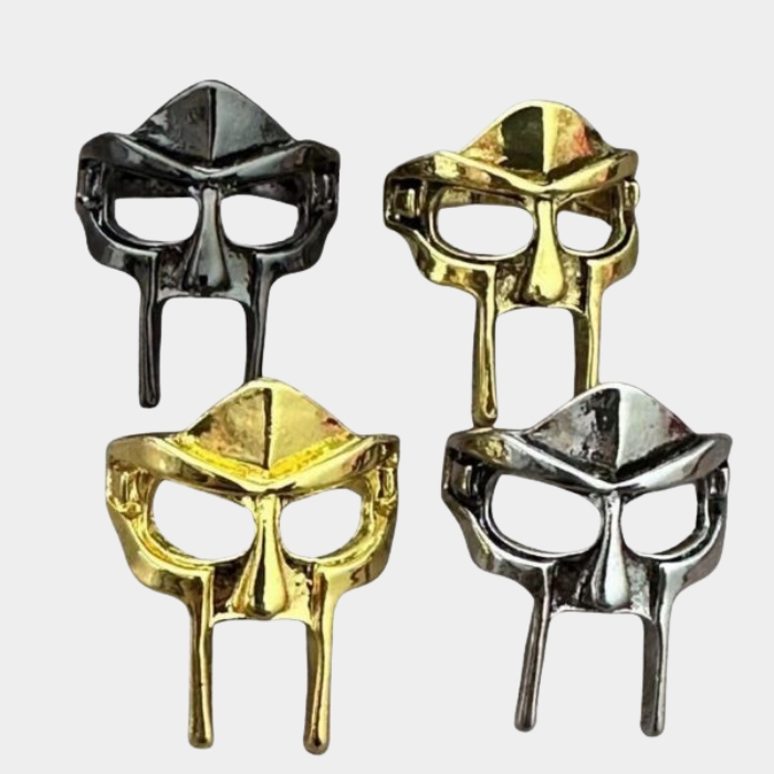 Unisex MF DOOM ring collection gold silver black set with color variety villain mask hip hop jewelry bundle for men and women collectors