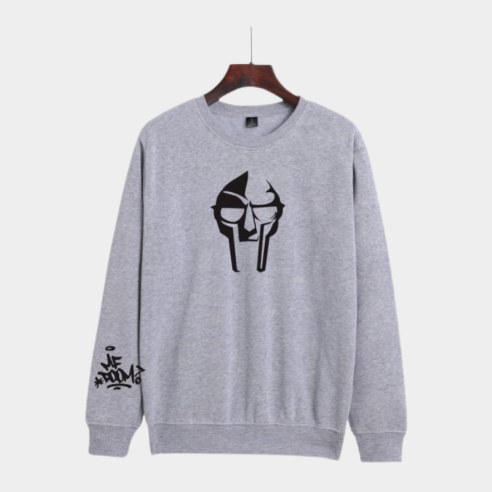 MF DOOM Sweatshirt Grey Bold Villain Metal Face Long Sleeve