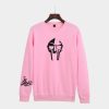 Pink MF DOOM sweatshirt villain mask printed graphics for men and women bold streetwear fashion