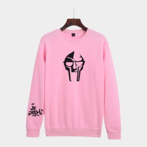 Pink MF DOOM sweatshirt villain mask printed graphics for men and women bold streetwear fashion