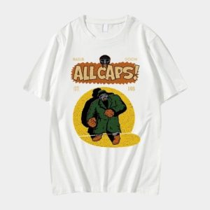 MF Doom T Shirt ALL Caps Camisa Camisa Hip Hop Rock And Roll Doom