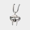 Polished MF DOOM mask pendant necklace in premium stainless steel with adjustable box chain hip-hop jewelry from official merch