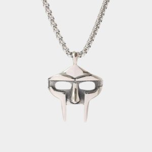 Silver MF DOOM Mask Pendant Textured Matte Accents
