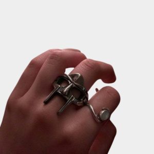 Silver MF DOOM Mask Ring Bold Statement Hip Hop Jewelry