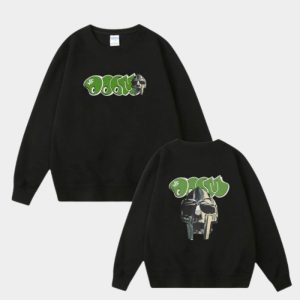 MF DOOM sweatshirt black with Trconk graphics double sided print featuring masked villain artwork on front and back